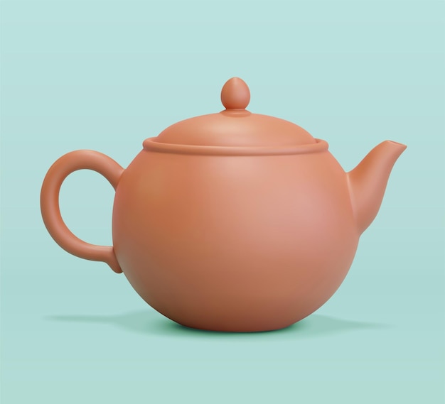 3D ilustracja brązowego chińskiego ceramicznego dzbanka do herbaty Element samodzielnie na zielonym tle
