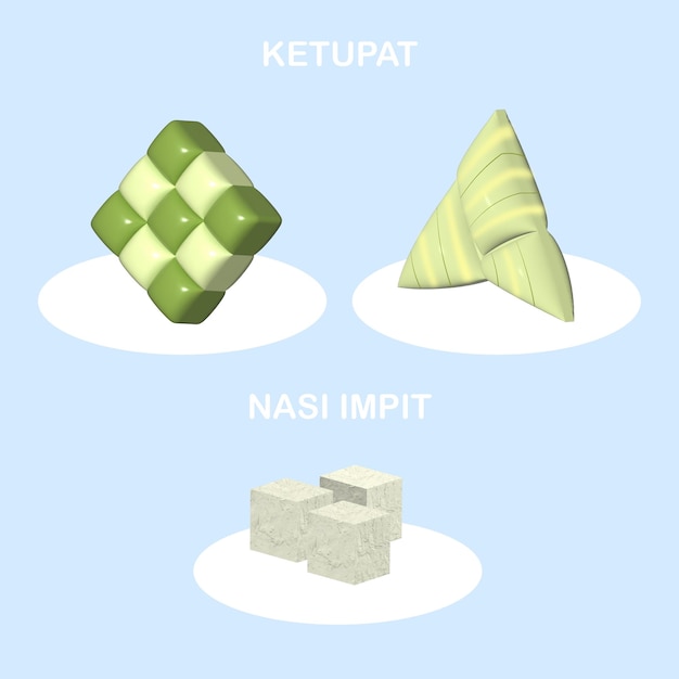 Plik wektorowy 3d ketupat nasi impit