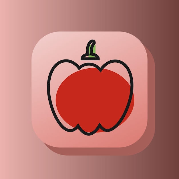3d kwadratowy przycisk czerwona papryka warzywo kontur ikona Płaski symbol znak wektor ilustracja izolowana na różowym tle Koncepcja zdrowego odżywiania