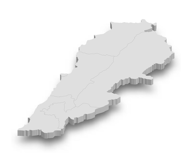 3d Liban biała mapa z odizolowanymi regionami