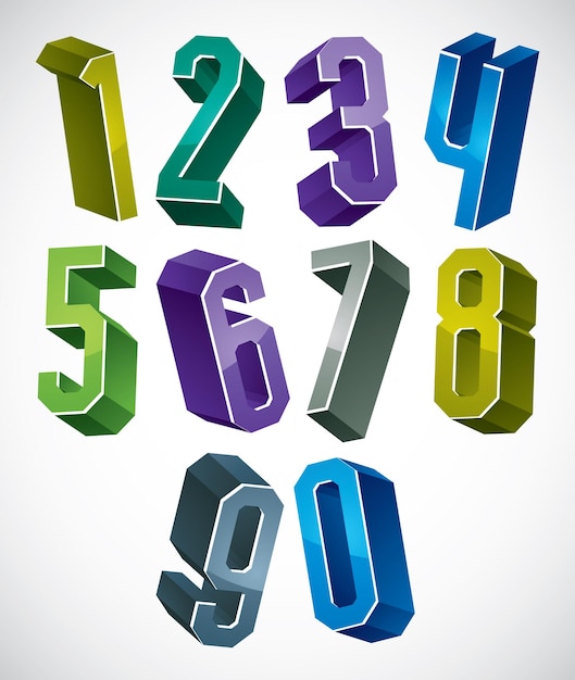 Plik wektorowy 3d liczby geometryczne ustawione w kolorach niebieskim i zielonym, kolorowe błyszczące cyfry do reklamy i projektowania stron internetowych.