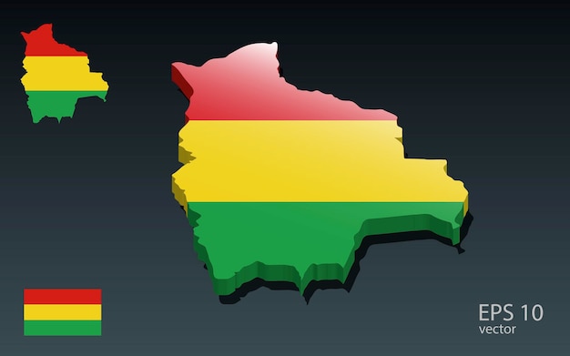3D mapa Boliwii i flaga Projekt kształtu 3D Koncepcja Dzień Niepodległości Widok perspektywy Vector