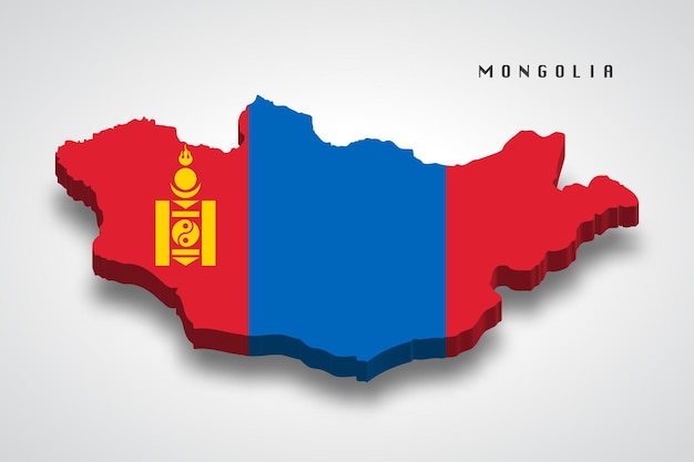 3d mapa Mongolii z flagą narodową na szarym tle