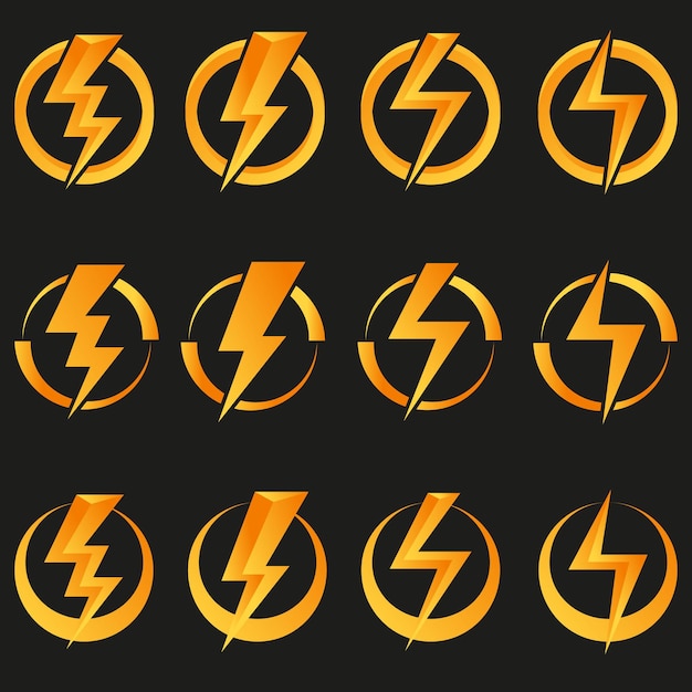 Plik wektorowy 3d moc i obraz grzmotu, ikona, logo w żółtym kółku według projektu wektorowego
