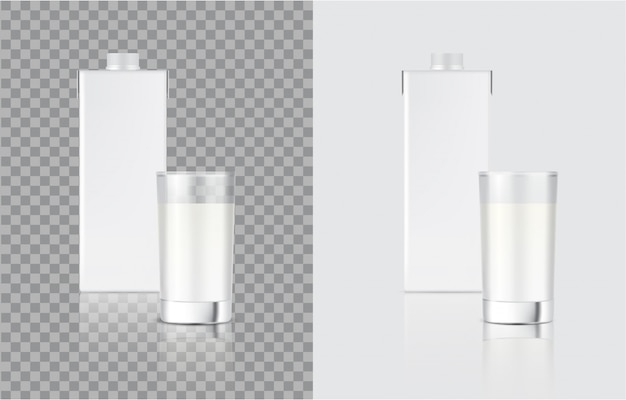 3d Mock Up Realistic Milk Carton Pack Box I Glass Do Pakowania Produktów Spożywczych I Napojów