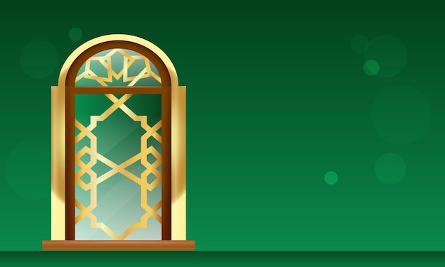 Plik wektorowy 3d nowoczesny islamski baner wakacyjny w zielonym monotonnym projekcie wyświetlanie z portalem meczetu ramadan