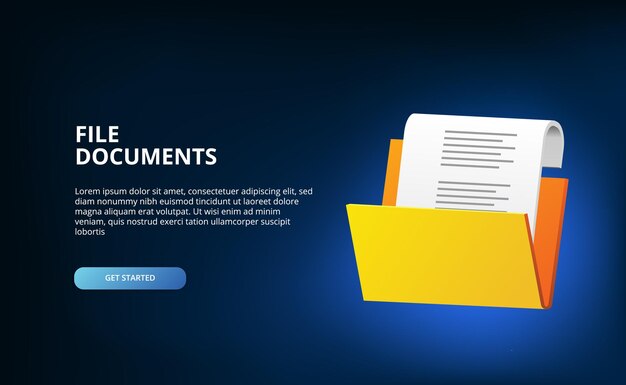 3d Otwarty Folder Zawiera Pliki Dokumentów Katalog Banerów Internetowych Administracja Korporacyjna Na Czarno