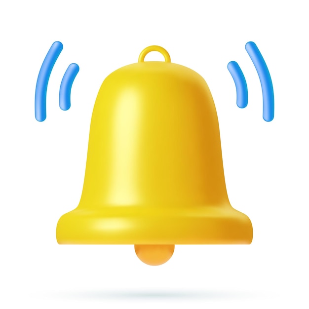 3d powiadomienie żółty dzwon dzwoni ikona na białym tle. Renderowania 3D ikona alertu dzwonka i alarmu. Ilustracja wektorowa