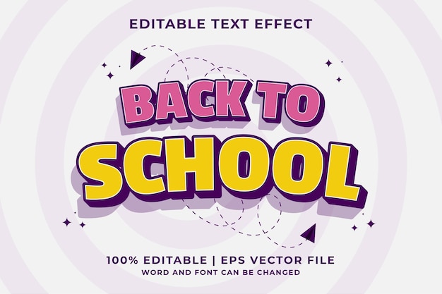 3d Powrót Do Szkoły Cartoon Edytowalny Efekt Tekstowy Premium Wektor