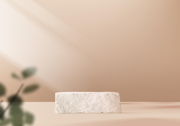 3d produkty w tle wyświetlają scenę podium z geometryczną platformą liści palmowych.