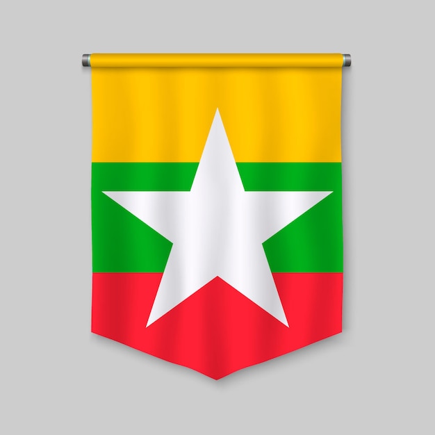 3d Proporzec Realistyczny Z Flagą Myanmar