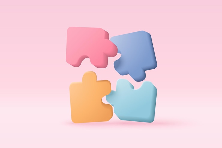 Wektor 3d puzzle kawałki symbol pracy zespołowej rozwiązywanie problemów wyzwanie biznesowe ludzi połączenie układanka koncepcja partnerstwa 3d praca zespołowa pomysł ikona wektor render ilustracja