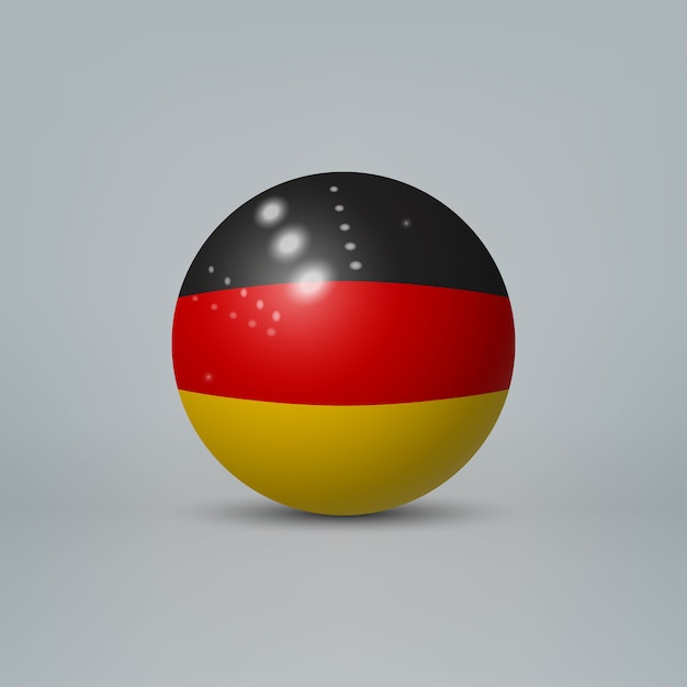 Plik wektorowy 3d realistyczna błyszcząca plastikowa piłka lub kula z flagą niemiec