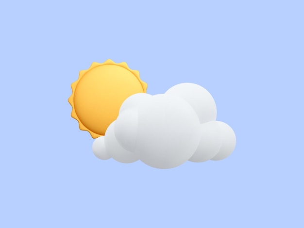 Plik wektorowy 3d realistyczna chmura ze słońcem w stylu kreskówka na białym tle na niebieskim tle prognoza pogody ikona ilustracja wektorowa
