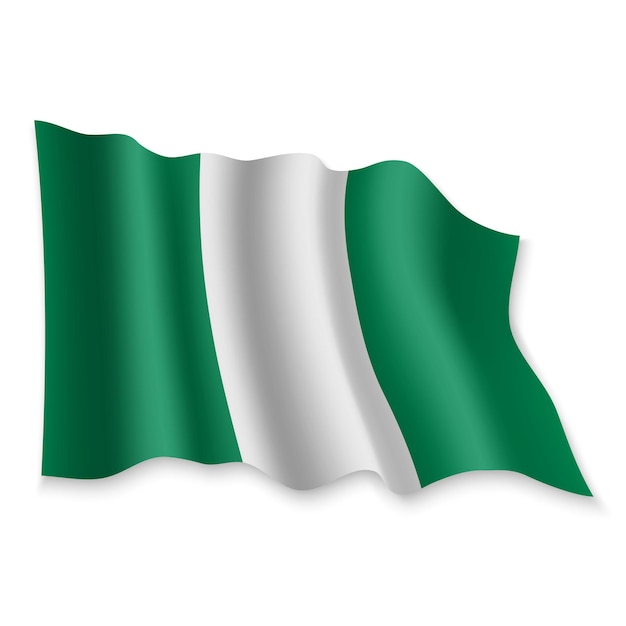 3d Realistyczna Flaga Nigerii Macha Na Białym Tle