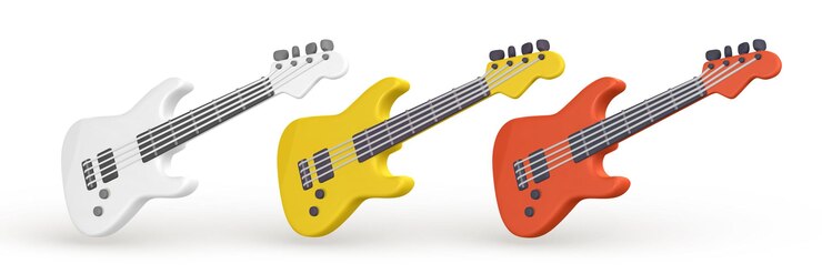 Wektor 3d realistyczna gitara elektryczna do projektowania koncepcji muzyki w plastikowym stylu kreskówki ilustracja wektora