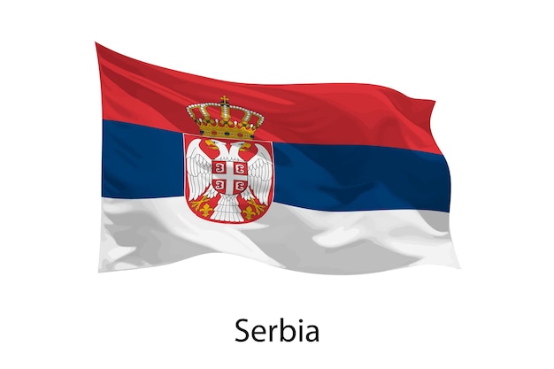 3D realistyczne Macha flagą Serbii na białym tle