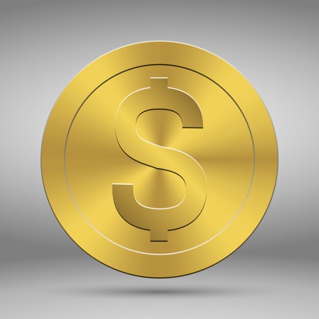 Plik wektorowy 3d realistyczne złote monety dolara. koncepcja pieniędzy lub gotówki.