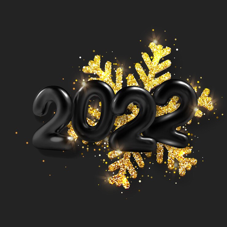 Wektor 3d realistyczny balon z napisem 2022 i złoty płatek śniegu