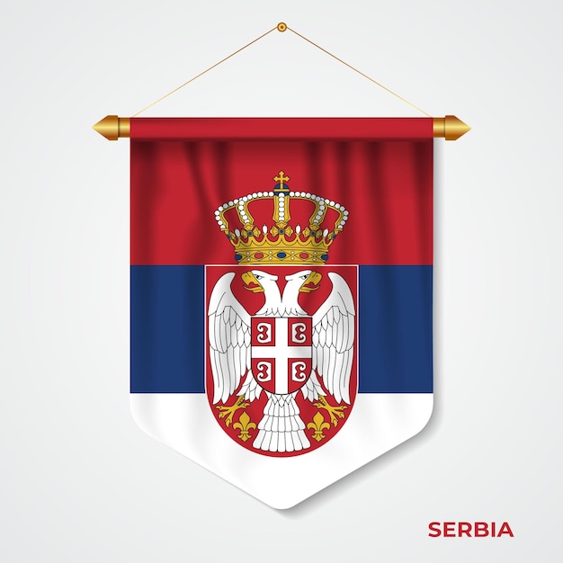 Plik wektorowy 3d realistyczny proporczyk serbia z flagą