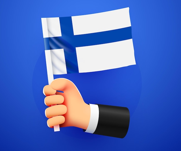 Plik wektorowy 3d ręka trzyma flagę narodową finlandii