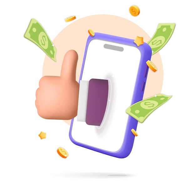 3d ręka wektor z kciukiem w górę gestem z projektu banera smartfona