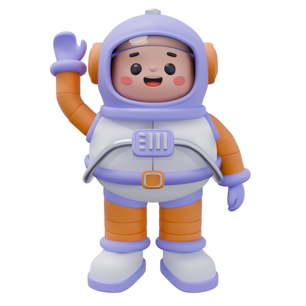 3d Rendering Cute Cartoon Astronaut Character Macha ręką Chwyć Chibi styl Character