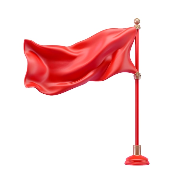 3d Renderowanie Czerwonej Flagi Izolowanej Na Białym Tle