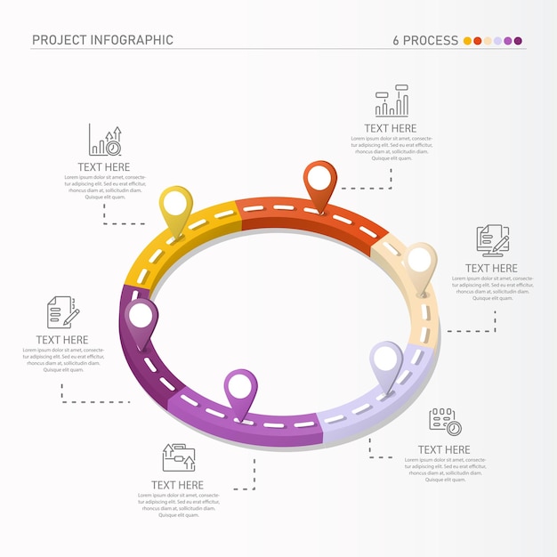 3d Roadway Infografika Krąg 6 Kroków I Ikony Biznesowe Dla Kroków Procesu Biznesowego.