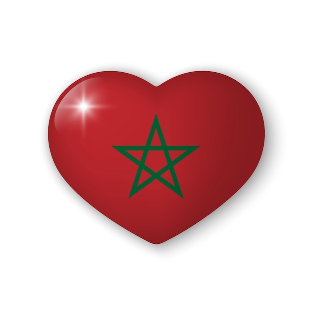 3d Serce Z Flagą Maroka Błyszczący Realistyczny Element Wektora Na Białym Tle Z Cieniem