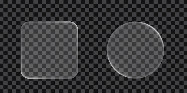 3D square and round buttons in the liquid glass style Modern web user interface element for ui ux design Transparent frames and buttons Vector illustration