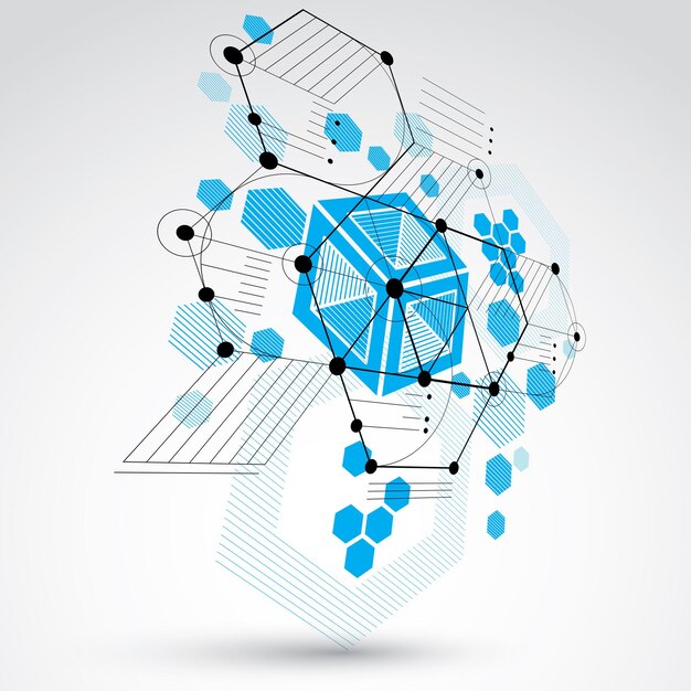 3d Streszczenie Tło Wektor Utworzony W Stylu Retro Bauhaus. Nowoczesna Kompozycja Geometryczna Może Służyć Jako Szablony I Układy. Inżynieria Technologiczna Niebieska Tapeta Wykonana Z Plastra Miodu.