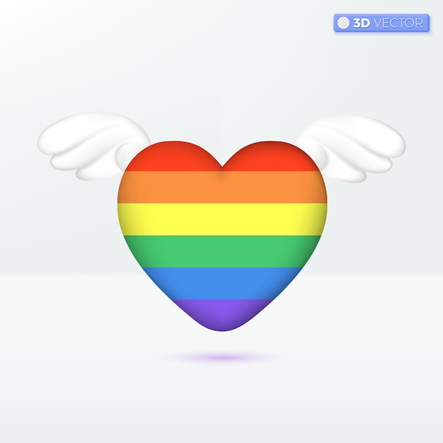 3d Tęczowe Serce Ze Skrzydłami Ikona Symbol Zaakceptowany Symbol Różnorodności Płci Wspólnoty Znak Pokoju Duma Miesiąc Serce Koncepcji Lgbtq 3d Wektor Na Białym Tle Ilustracja Kreskówka Pastel Minimalny Styl