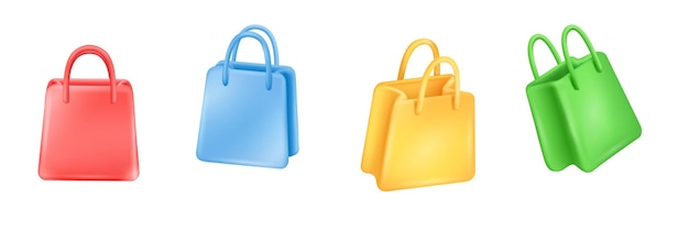 3d torebka na zakupy pusta kolorowa torba sklepowa lewituj pakiety moda shopper makieta renderowanie torby w supermarkecie uchwyty towar handlowy rabat sprzedaż schludny wektor ilustracja