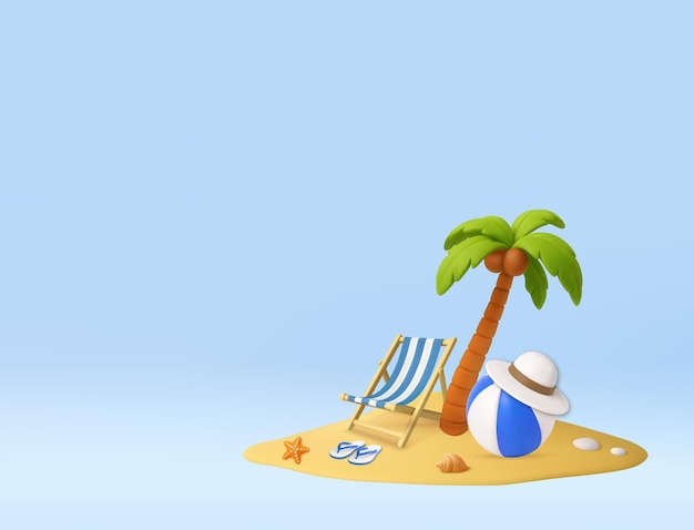 3D tropikalna plaża z elementami letnimi