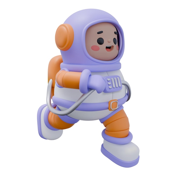 3D urocza postać astronauta biegnąca w kostiumie kosmicznym