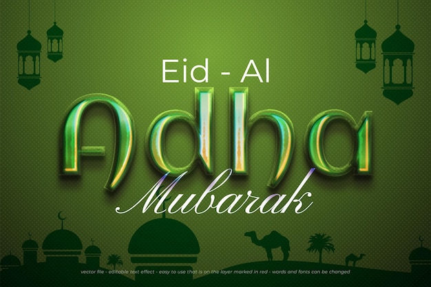 3d wektor Eid al Adha Mubarak efekt tekstu 03