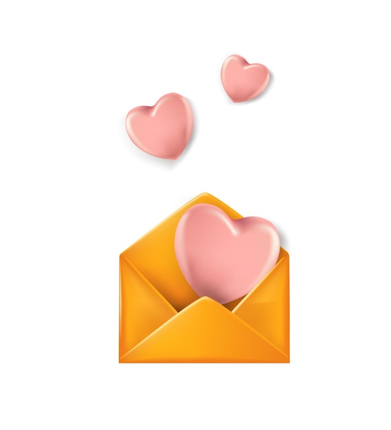 Plik wektorowy 3d wektor ikona otwartego listu w kopercie list pocztowy z różowymi sercami realistyczne elementy