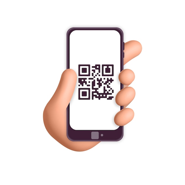 3d wektor realistyczny szablon renderowania ręka trzyma smartfona skanującego kod qr usługa aplikacji mobilnej