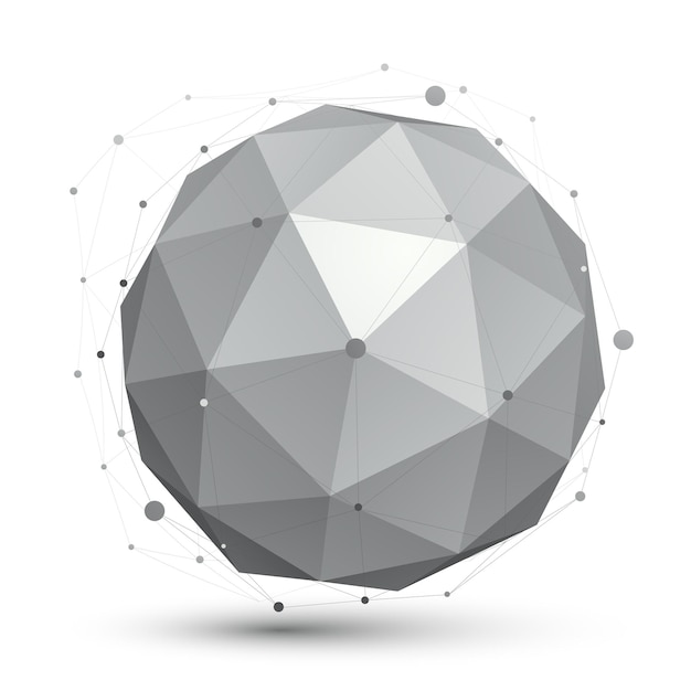 3D wektor streszczenie tech kula ilustracja, perspektywa geometryczny sferyczny obiekt z modelem szkieletowym.