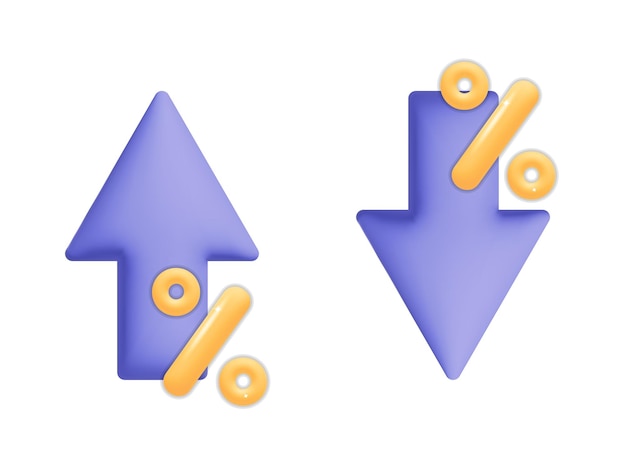 Plik wektorowy 3d wektor złoty kolorowy symbol procentu strzałka w górę koszt rosnąca ikona zysk odsetek wzrost kreskówka