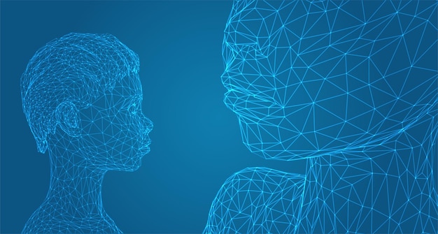 3D wektorowy portret pięknej młodej dziewczyny z fryzurą zestawu kątów na niebieskim tle