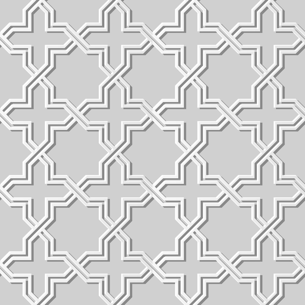 3d White Paper Art Islamska Geometria Wzór Krzyża Bezszwowe Tło, Stylowy Wzór Dekoracji.