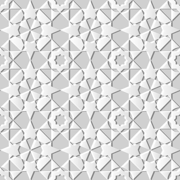 3D white paper art Islamska geometria wzór krzyża bezszwowe tło, stylowy wzór dekoracji.