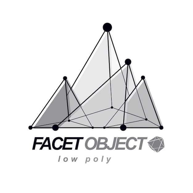 3d Wielokątny Geometryczny Obiekt Fasetowy, Element Projektu Abstrakcyjnego Wektora. Logotyp Nowej Technologii.