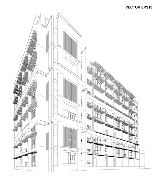 Plik wektorowy 3d wireframe projektowania szkicu budynku wektor