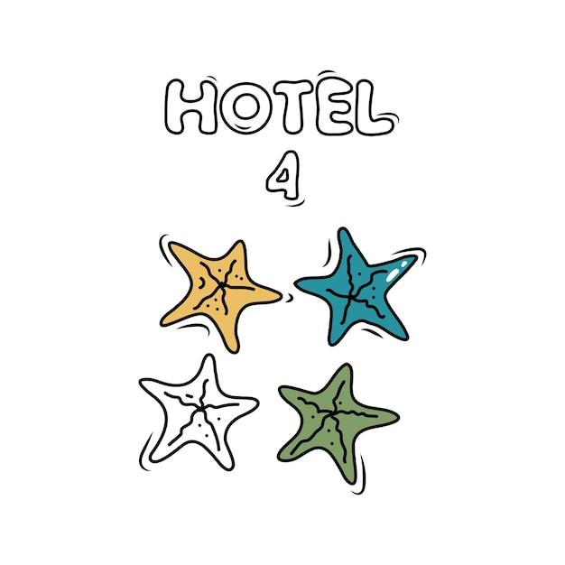 4 Gwiazdki Ocena Hotel Dobra Obsługa Ręcznie Rysowane Naszkicowany Obraz Z Jedną Rozgwiazdą Doodle Stylu Cartoon