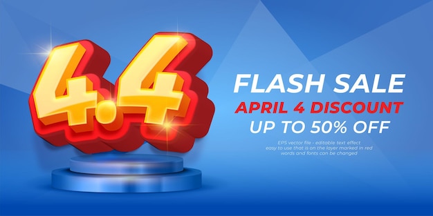 4 kwietnia promocja szablonu banera rabatowego z edytowalnym efektem tekstowym w stylu 3D
