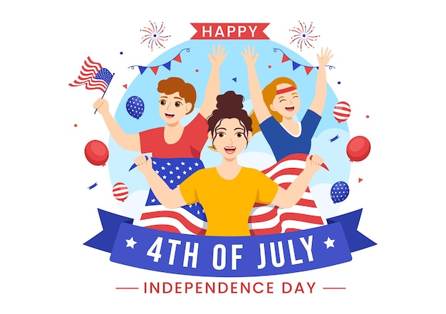 4 lipca Dzień Niepodległości USA ilustracji wektorowych z amerykańską flagą i balonami w tle