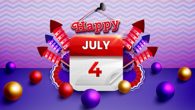 Plik wektorowy 4 lipca kalendarz dzień niepodległości ameryka ilustracja wektor premium
